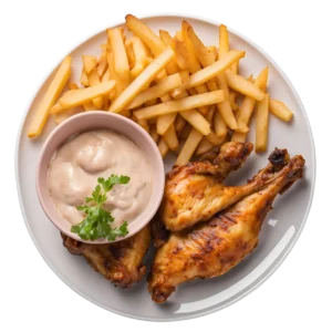 Halbes Hänschen mit Pommes