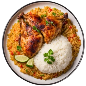 Halbes Hänschen mit Reis oder Bulgur